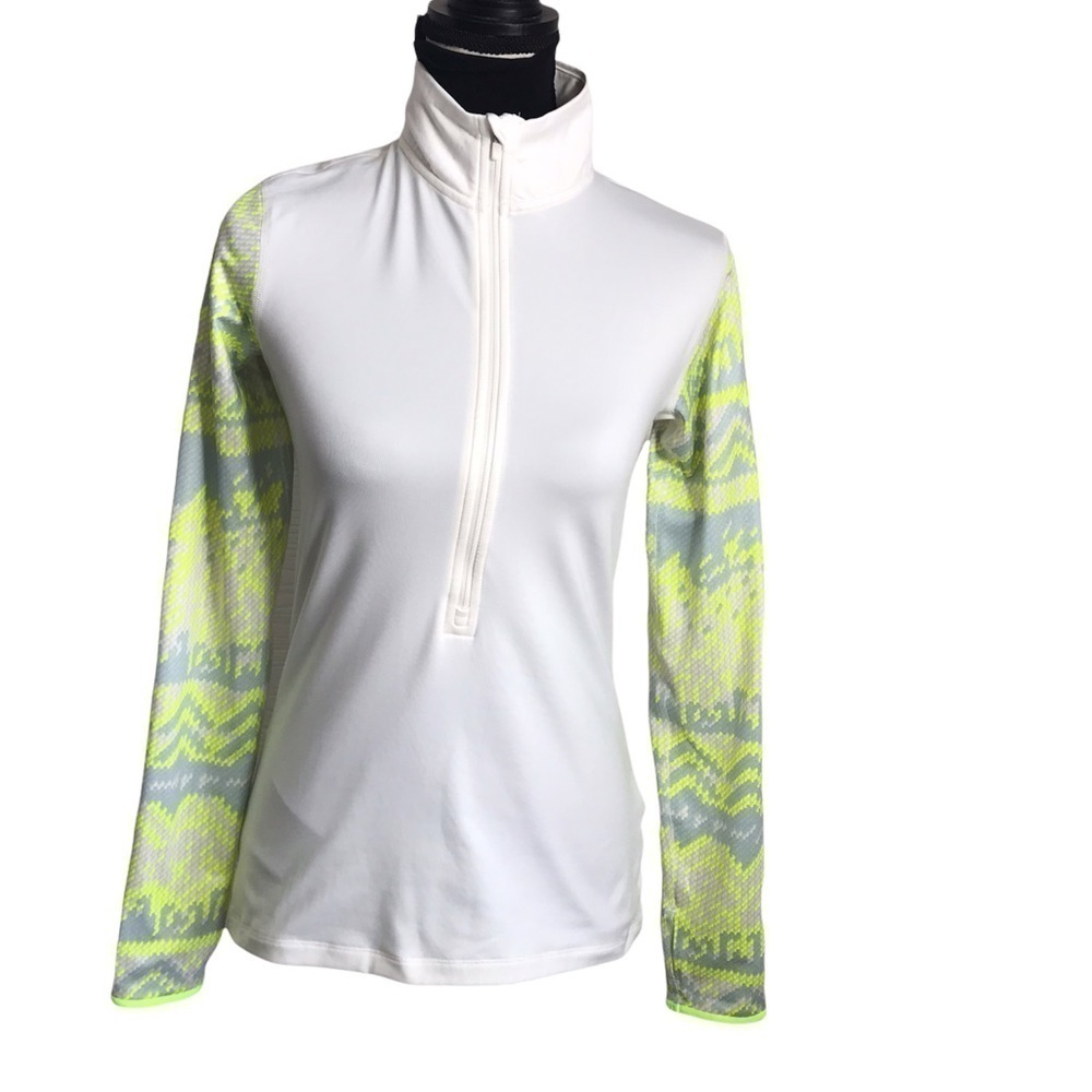 Nike Pro Dri – Fit Long Sleeve White With Neon Pattern Sleeves Activewear Size M